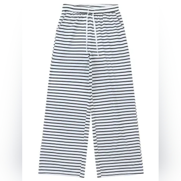 NEW! White Striped Pocket Casual Drawstring Wide LegPants - Picture 11 of 16